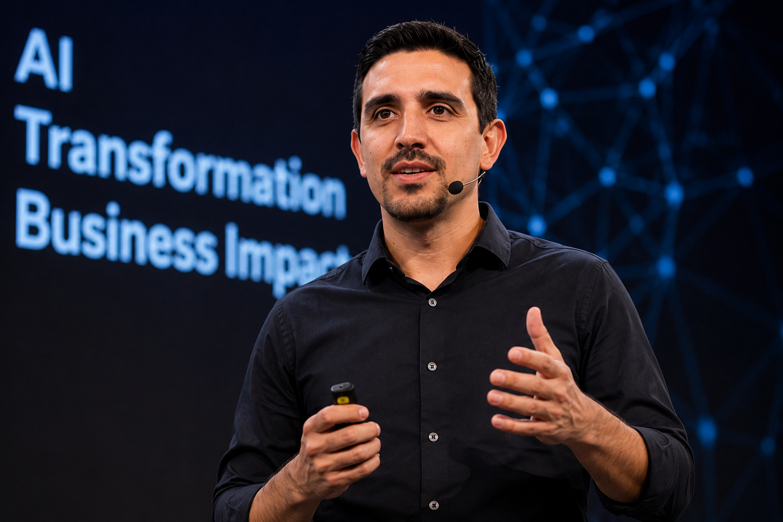 Pedro Andrade speaking on stage about AI Transformation